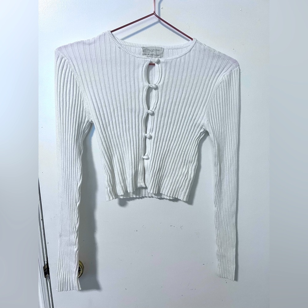 Urban Outfitters Ivory White Ribbed Button-Front Long Sleeve Top size small.